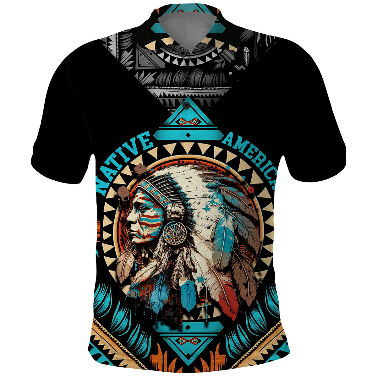 Native American Indian Girl Chief Colorful Feathered Painting Polo Shirt - Wonder Print Shop