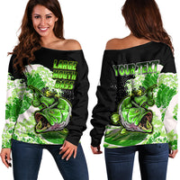 (Custom Personalised) Bass Fishing Green Off Shoulder Sweater - Wonder Print Shop
