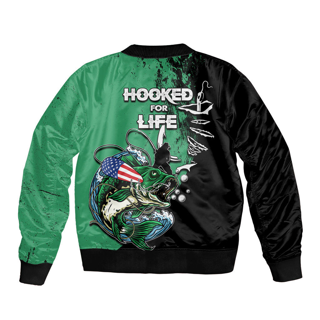 Bass Fishing Tournament - Hooked For Life Sleeve Zip Bomber Jacket TS07 - Wonder Print Shop