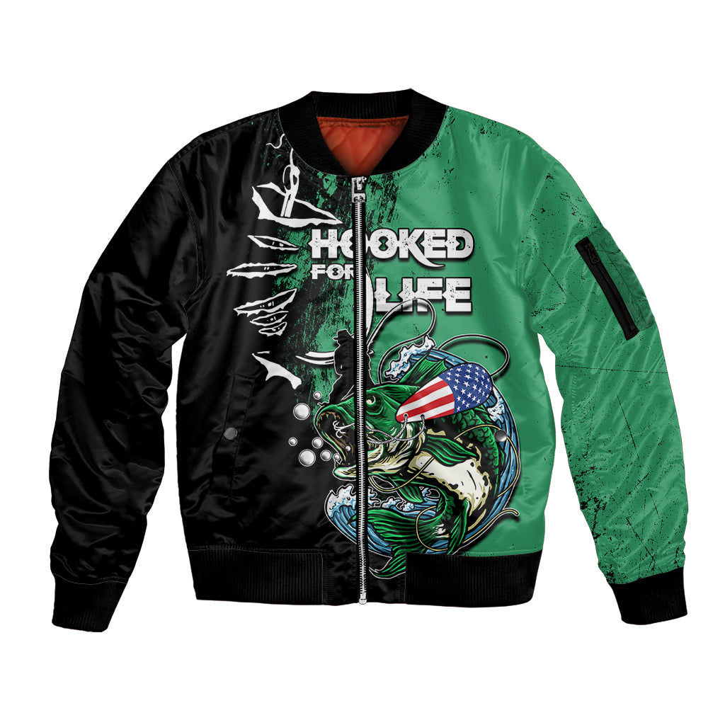 Bass Fishing Tournament - Hooked For Life Sleeve Zip Bomber Jacket TS07 - Wonder Print Shop