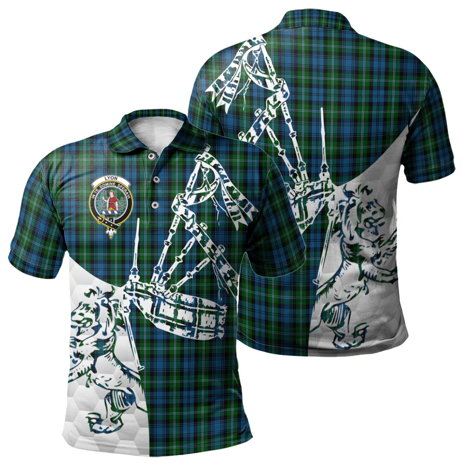 scottish-lyon-clan-crest-tartan-polo-shirt-lion-and-bagpipes-style
