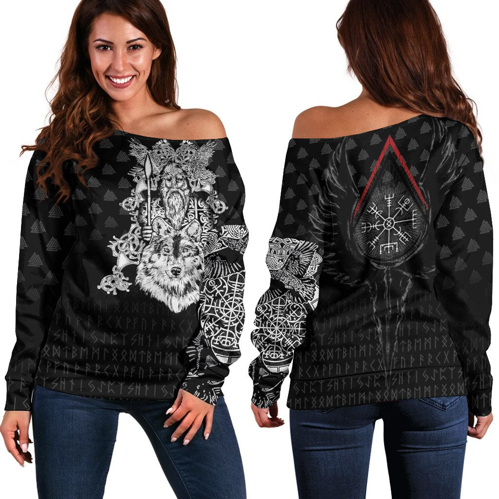 Viking Off Shoulder Sweater - Old Norse Odin Tattoo RLT12 - Wonder Print Shop