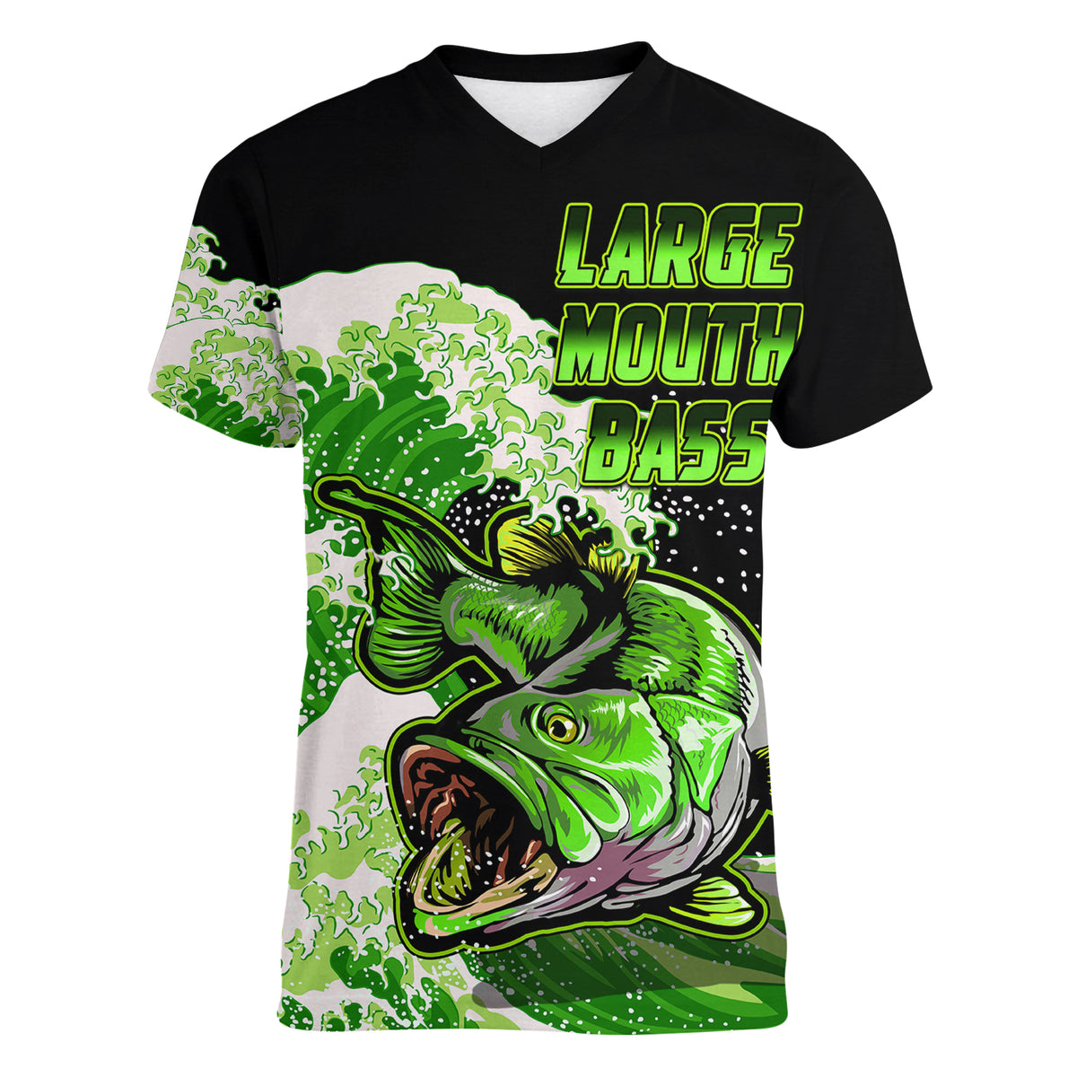 (Custom Personalised) Bass Fishing Green Women V Neck T Shirt - Wonder Print Shop