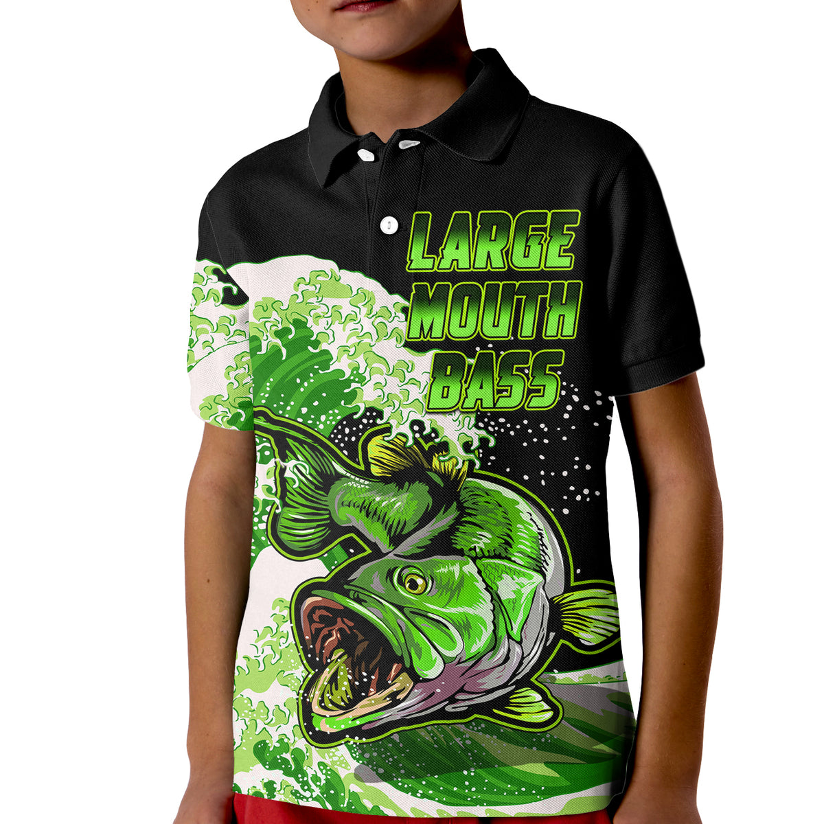 Custom Bass Fishing Green Polo Shirt for Kid - Wonder Print Shop