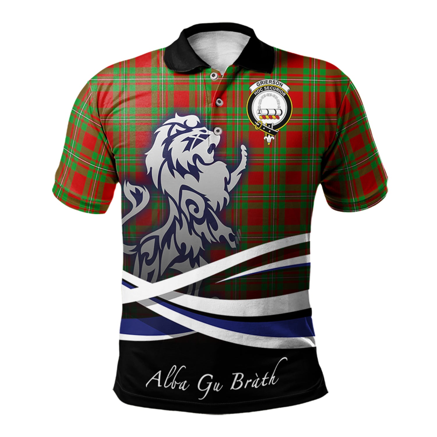 scottish-grierson-clan-crest-scotland-lion-tartan-polo-shirt