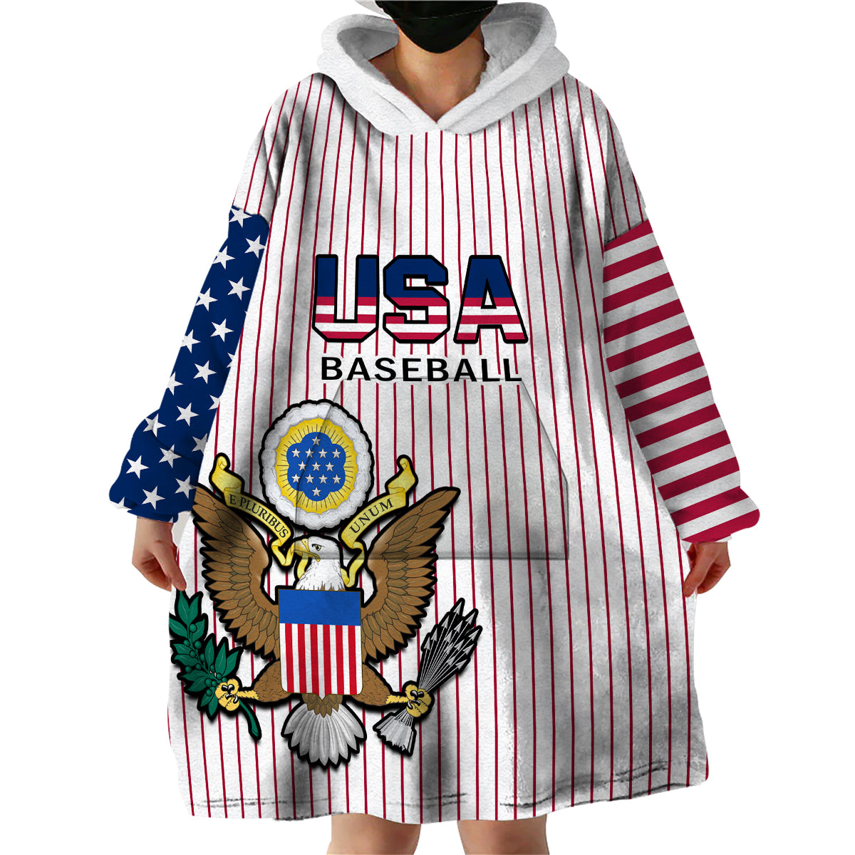 (Custom Text And Number) United States 2023 Baseball USA Coat Of Arms Wearable Blanket Hoodie - Wonder Print Shop