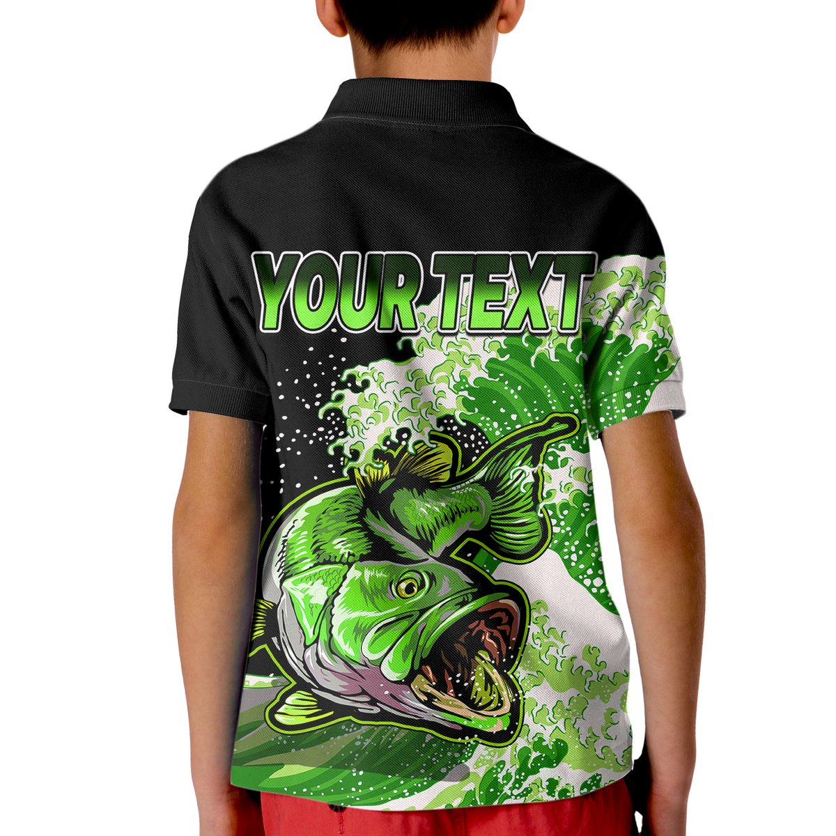 Custom Bass Fishing Green Polo Shirt for Kid - Wonder Print Shop