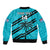 (Custom Text And Number) Fiji Rugby Tapa Pattern Fijian 7s Cyan Sleeve Zip Bomber Jacket - Wonder Print Shop