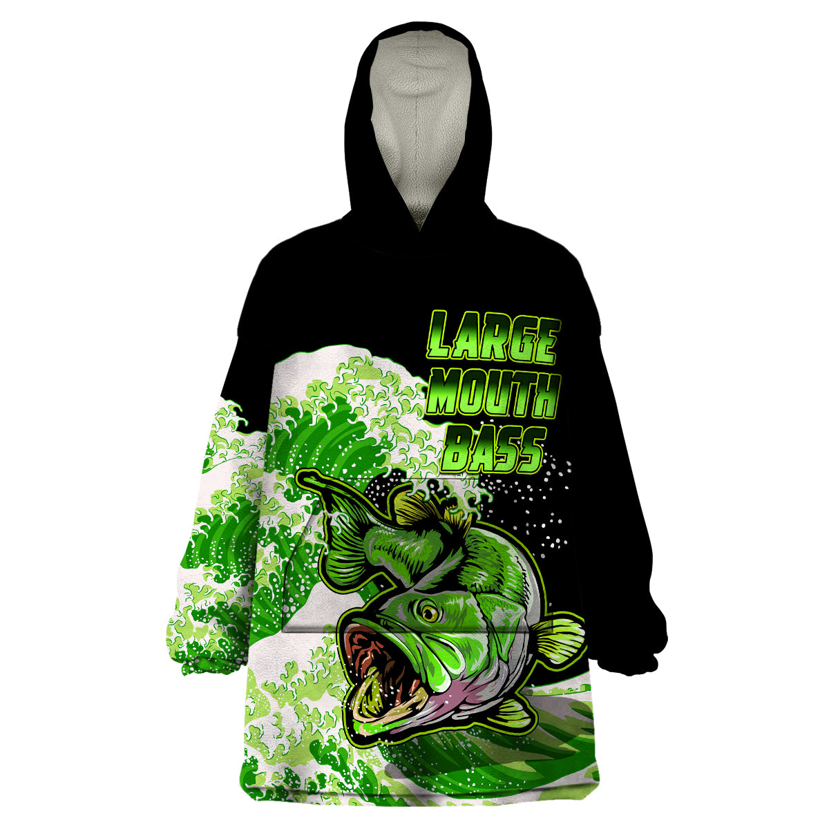 (Custom Personalised) Bass Fishing Green Wearable Blanket Hoodie - Wonder Print Shop