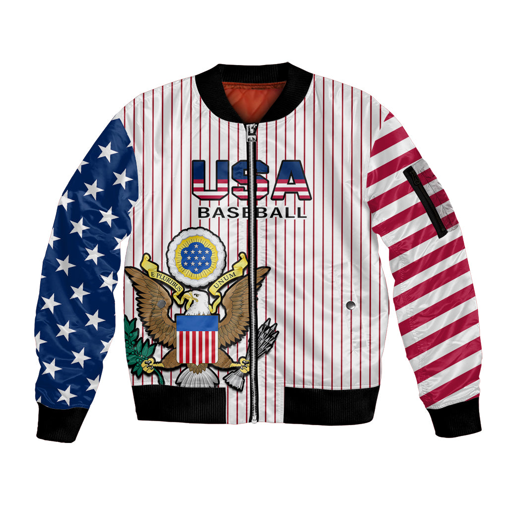 (Custom Text And Number) United States 2023 Baseball USA Coat Of Arms Sleeve Zip Bomber Jacket - Wonder Print Shop