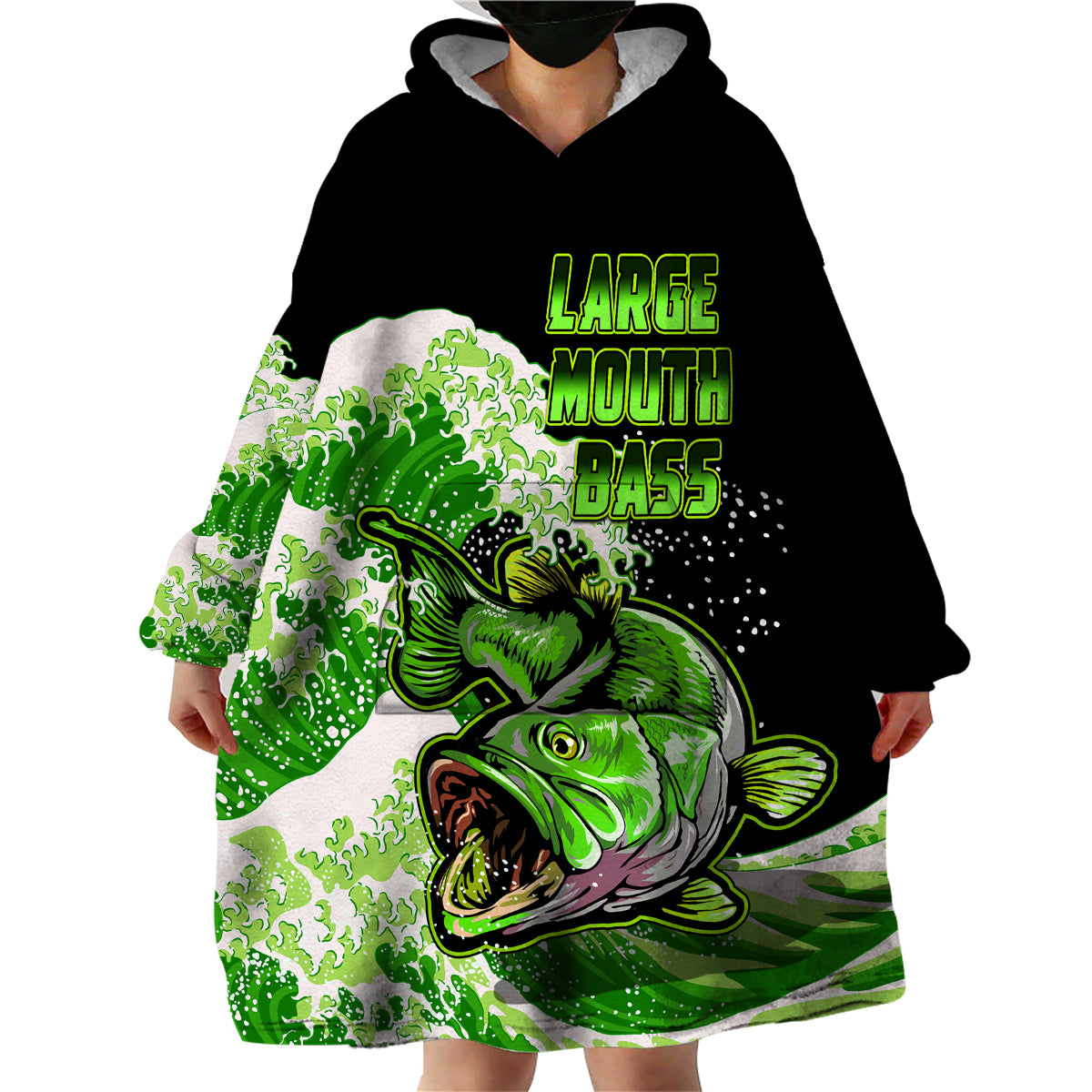 (Custom Personalised) Bass Fishing Green Wearable Blanket Hoodie - Wonder Print Shop