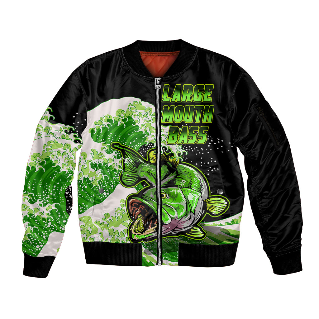 (Custom Personalised) Bass Fishing Green Sleeve Zip Bomber Jacket - Wonder Print Shop