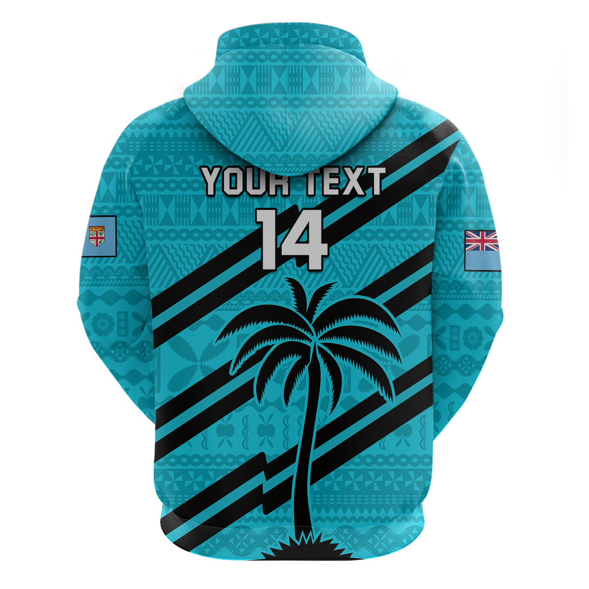 Custom Fiji Rugby Tapa Pattern Fijian 7s Cyan Hoodie - Wonder Print Shop