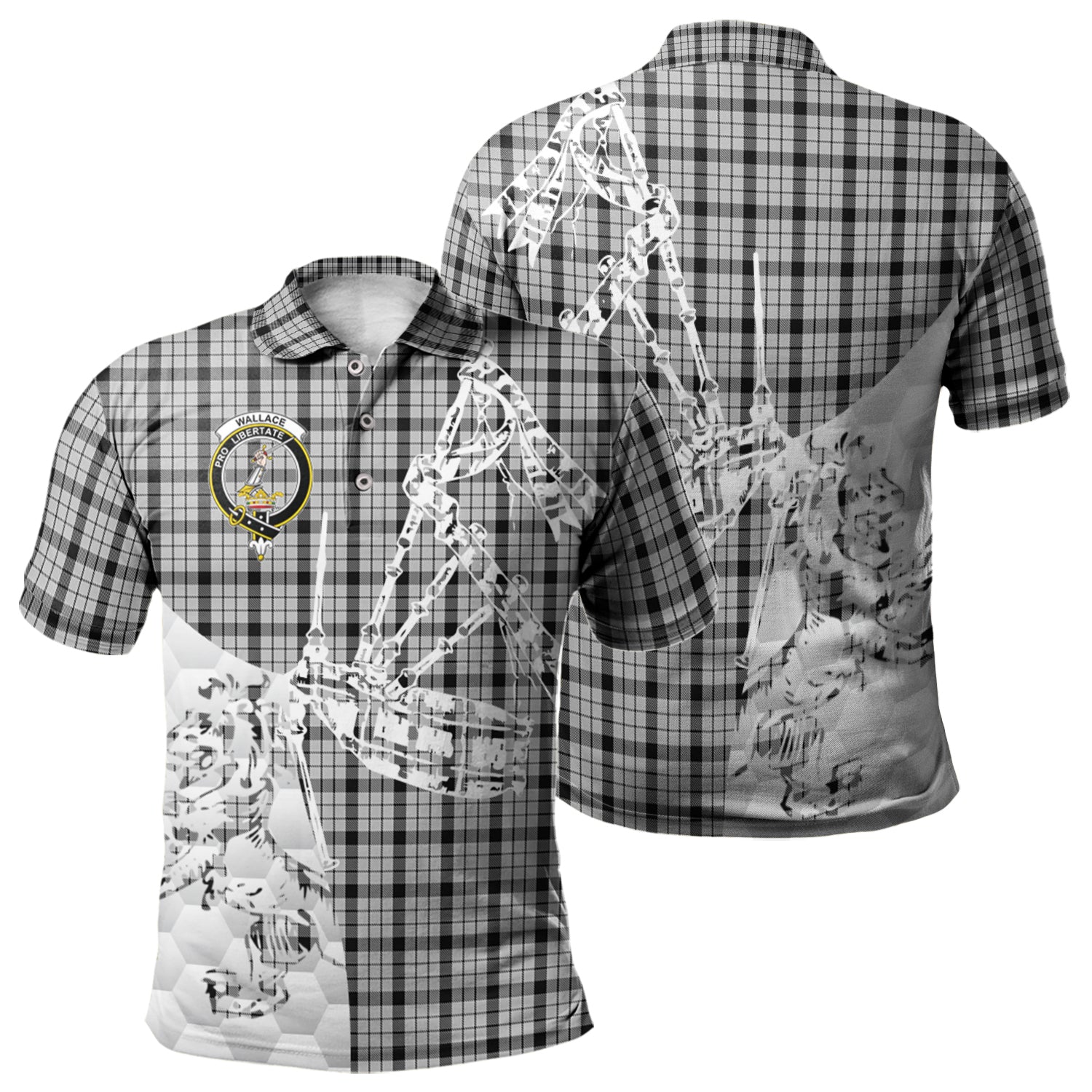 scottish-wallace-dress-clan-crest-tartan-polo-shirt-lion-and-bagpipes-style