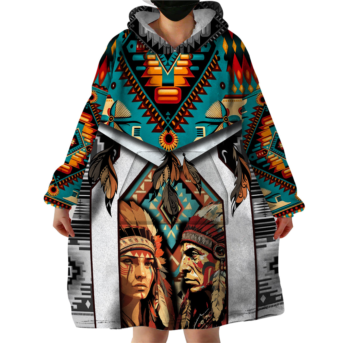 Native American Indian Indigenous Mix African Art Wearable Blanket Hoodie - Wonder Print Shop