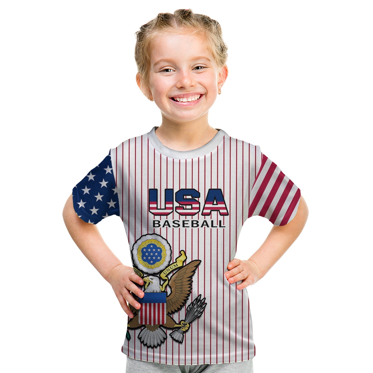 United States 2023 Baseball USA Coat Of Arms Kid T Shirt - Wonder Print Shop