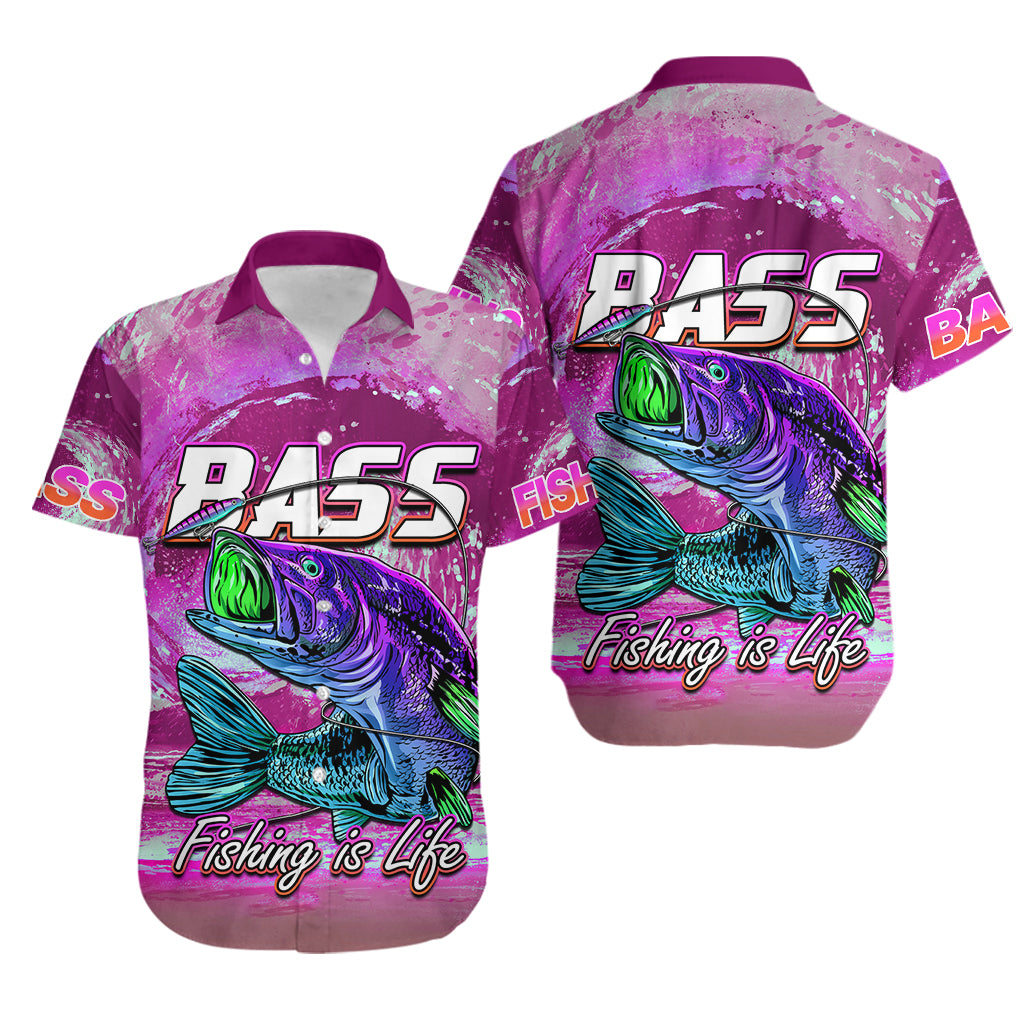 Bass Fishing is Life Hook Sport Largemouth Pink Hawaiian Shirt - Wonder Print Shop