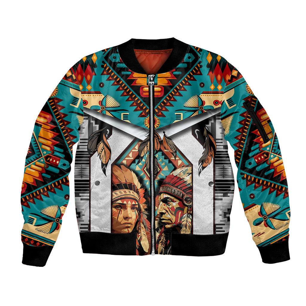 Native American Indian Indigenous Mix African Art Sleeve Zip Bomber Jacket - Wonder Print Shop