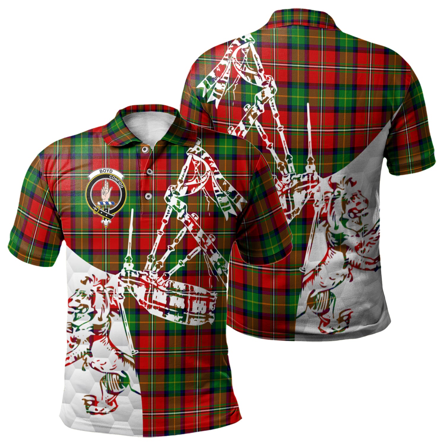 scottish-boyd-modern-clan-crest-tartan-polo-shirt-lion-and-bagpipes-style