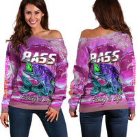 Bass Fishing is Life Hook Sport Largemouth Pink Off Shoulder Sweater - Wonder Print Shop