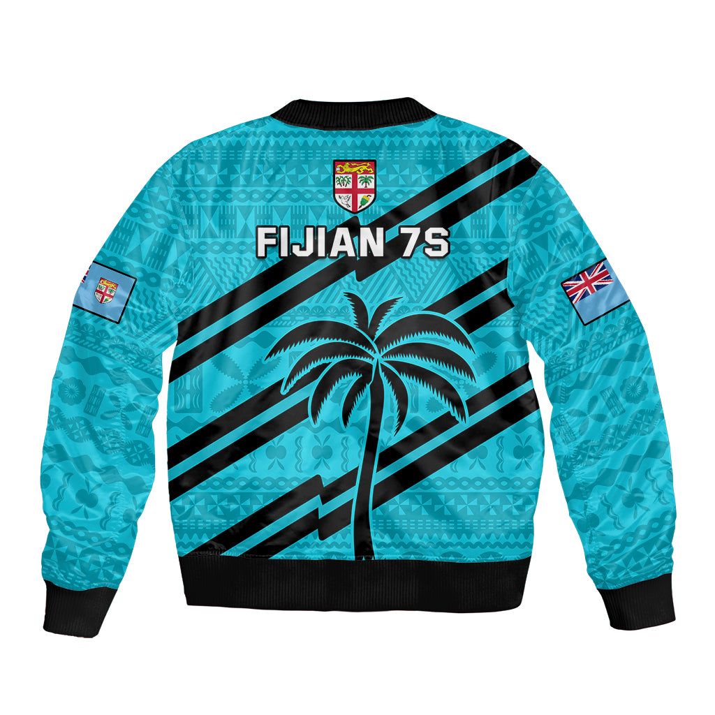 Fiji Rugby Tapa Pattern Fijian 7s Cyan Sleeve Zip Bomber Jacket - Wonder Print Shop