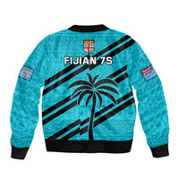 Fiji Rugby Tapa Pattern Fijian 7s Cyan Sleeve Zip Bomber Jacket - Wonder Print Shop