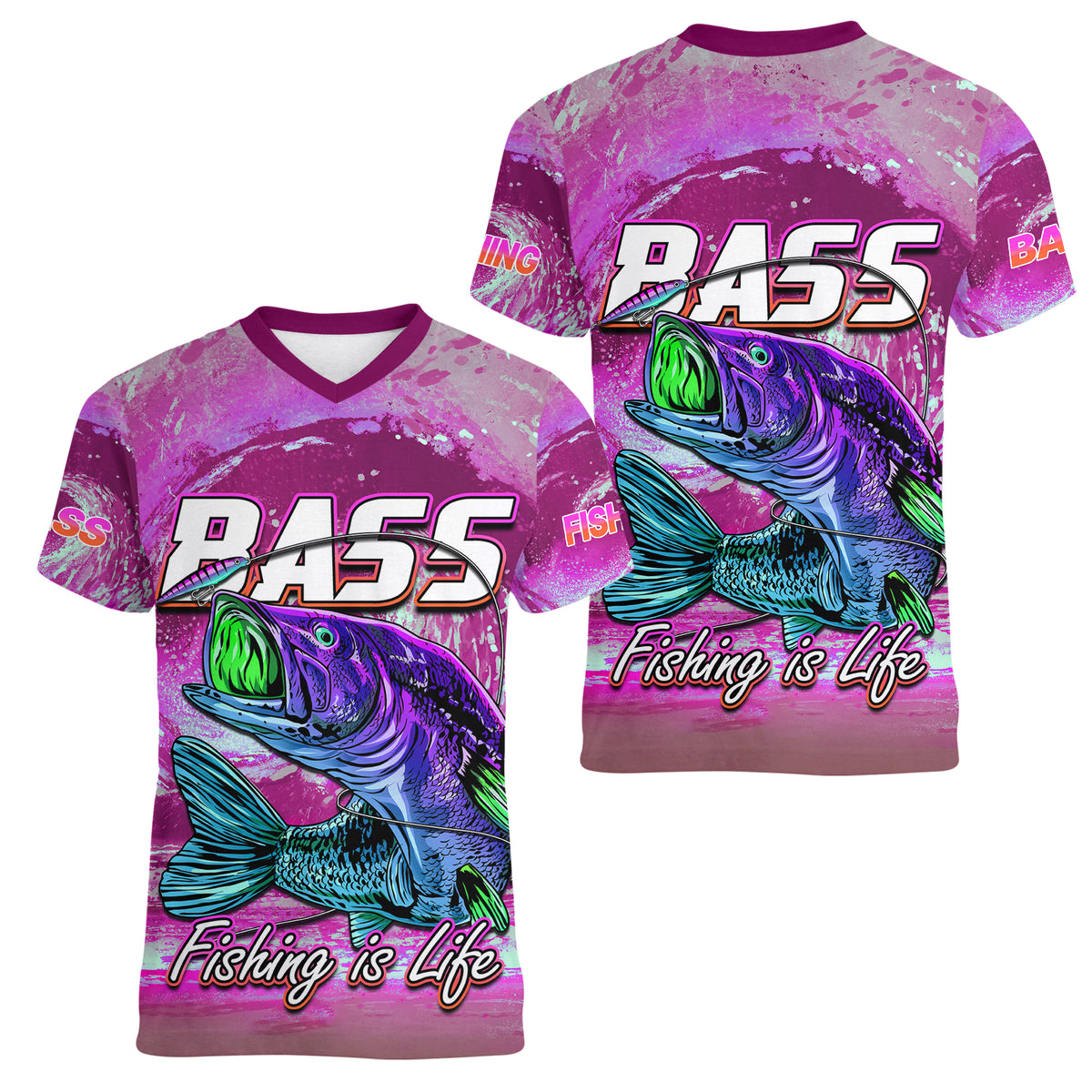 Bass Fishing is Life Hook Sport Largemouth Pink Women V Neck T Shirt - Wonder Print Shop