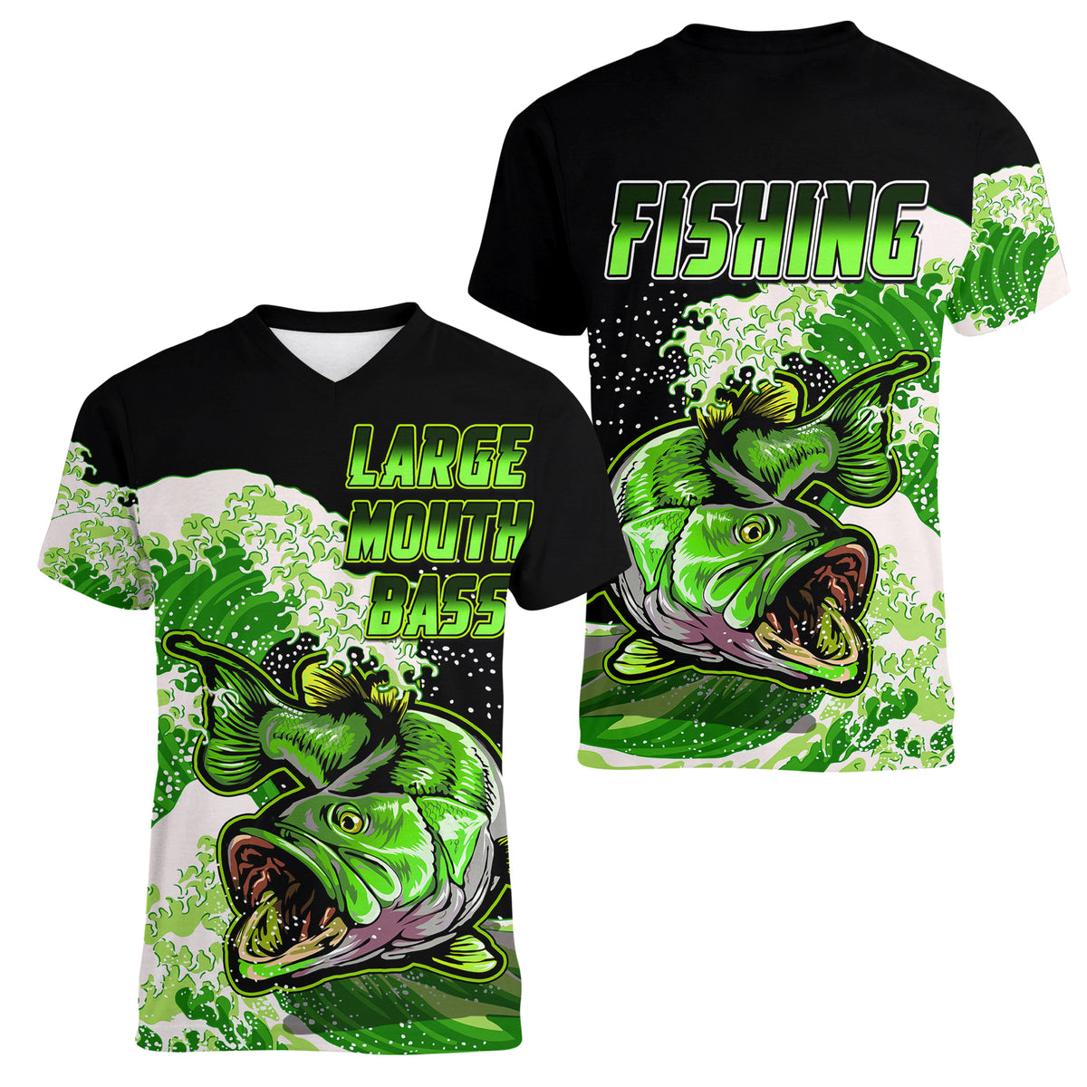 Largemouth Bass Fishing Green Women V Neck T Shirt - Wonder Print Shop