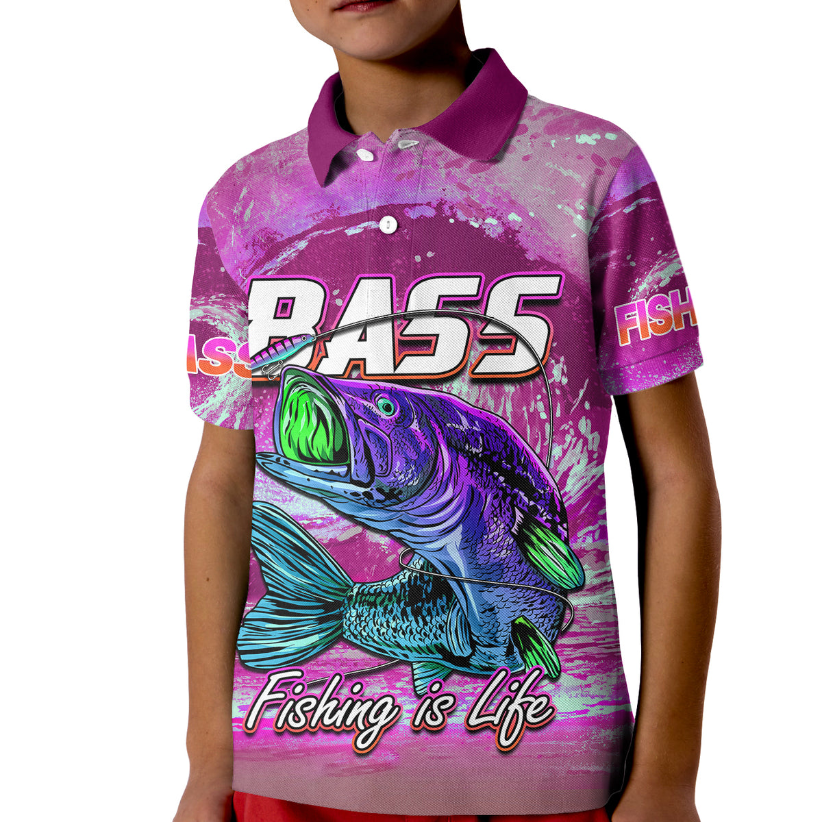 Bass Fishing Polo Shirt Fishing is Life Hook Sport Largemouth Pink for Kid - Wonder Print Shop