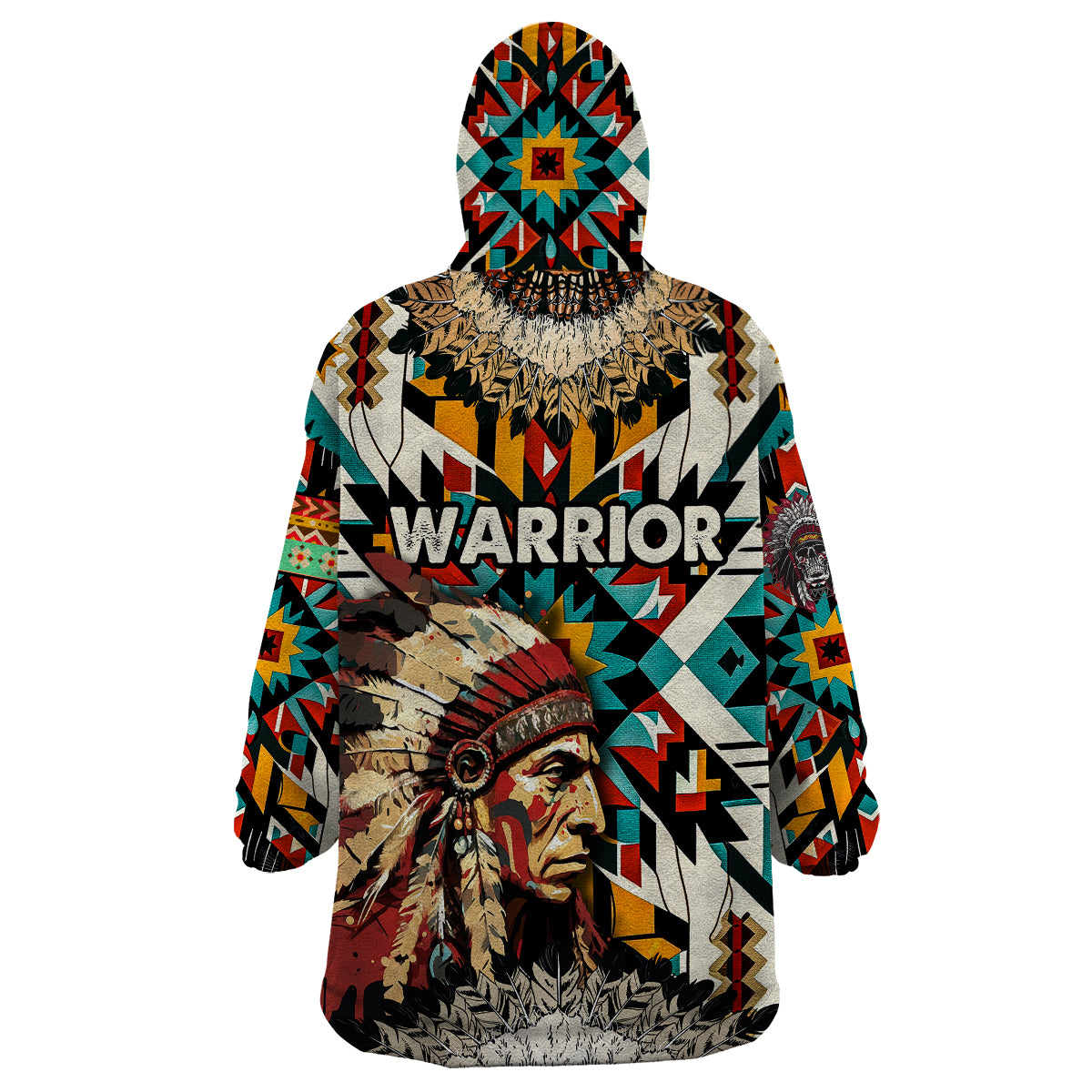 Native American Warrior Headdress with Skull Feather Wearable Blanket Hoodie - Wonder Print Shop