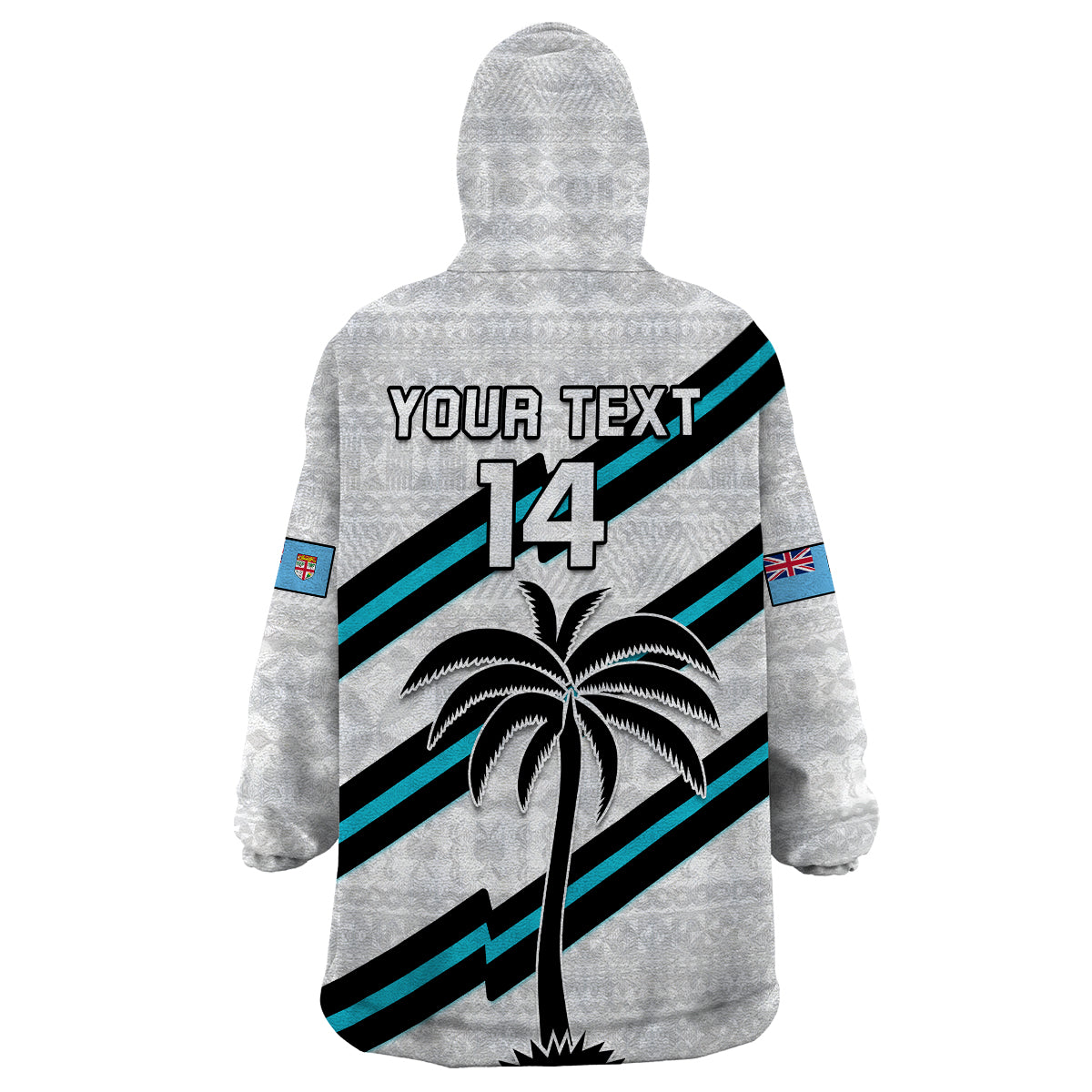 (Custom Text And Number) Fiji Rugby Tapa Pattern Fijian 7s White Wearable Blanket Hoodie - Wonder Print Shop