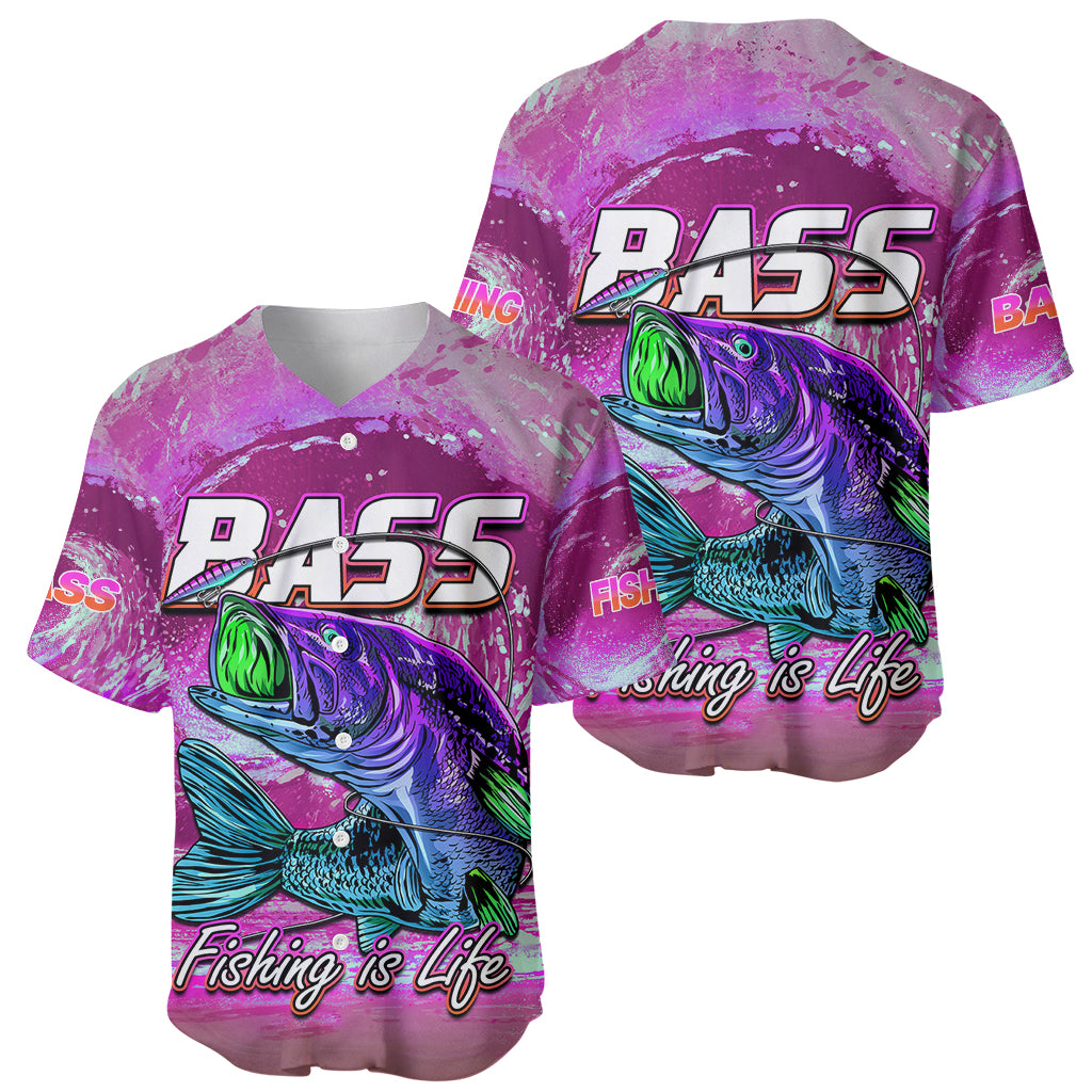 Bass Fishing is Life Hook Sport Largemouth Pink Baseball Jersey LT9 - Wonder Print Shop