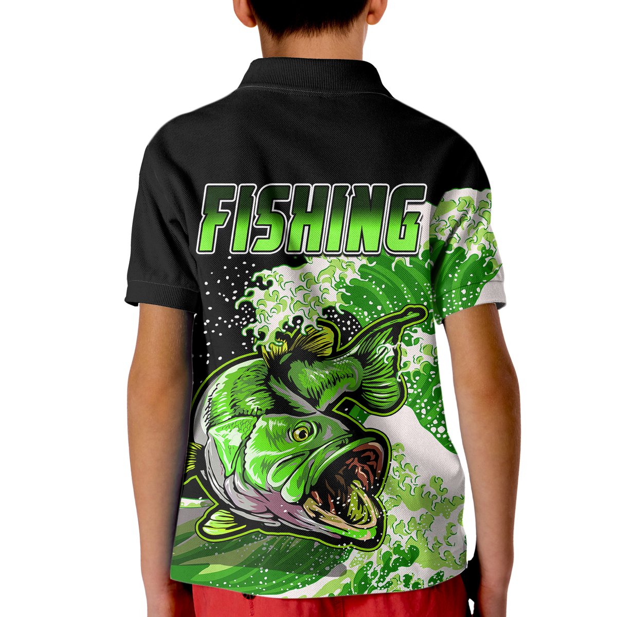 Largemouth Bass Fishing Polo Shirt Green for Kid - Wonder Print Shop