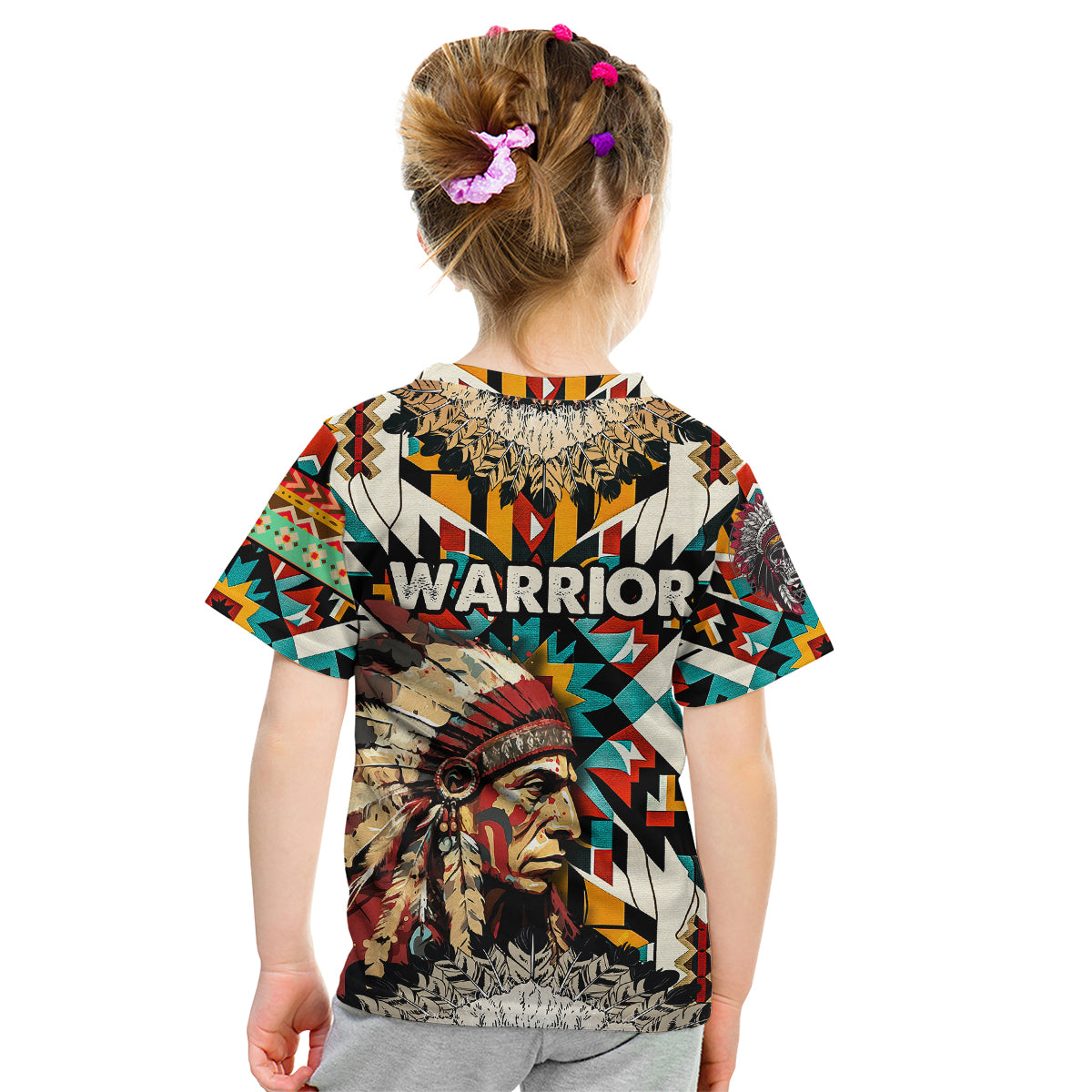 Native American Warrior Headdress with Skull Feather Kid T Shirt - Wonder Print Shop
