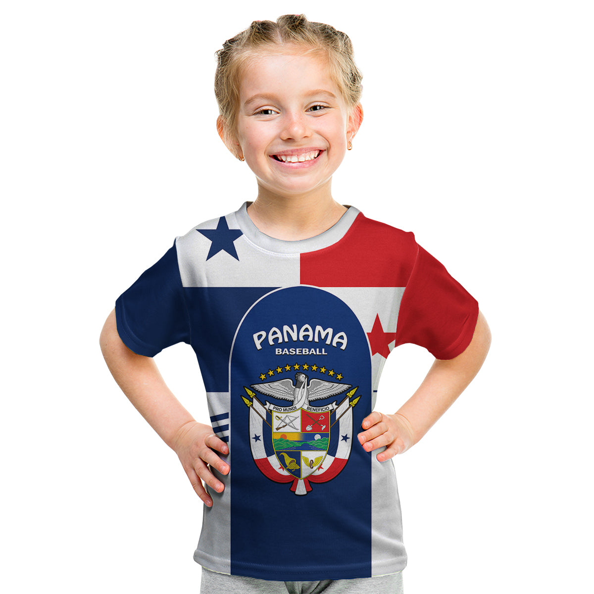 (Custom Text And Number) Panama 2023 Baseball Flag Sporty Version Kid T Shirt - Wonder Print Shop
