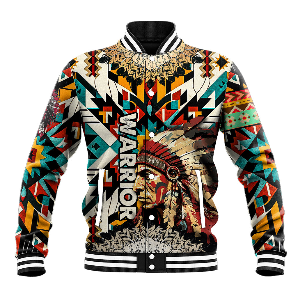 Native American Warrior Headdress with Skull Feather Baseball Jacket - Wonder Print Shop