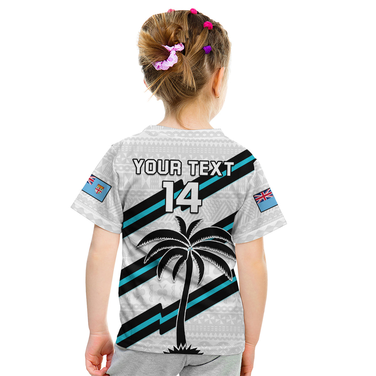 (Custom Text And Number) Fiji Rugby Tapa Pattern Fijian 7s White Kid T Shirt - Wonder Print Shop