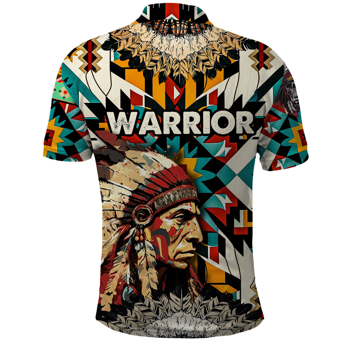 Native American Warrior Headdress with Skull Feather Polo Shirt - Wonder Print Shop