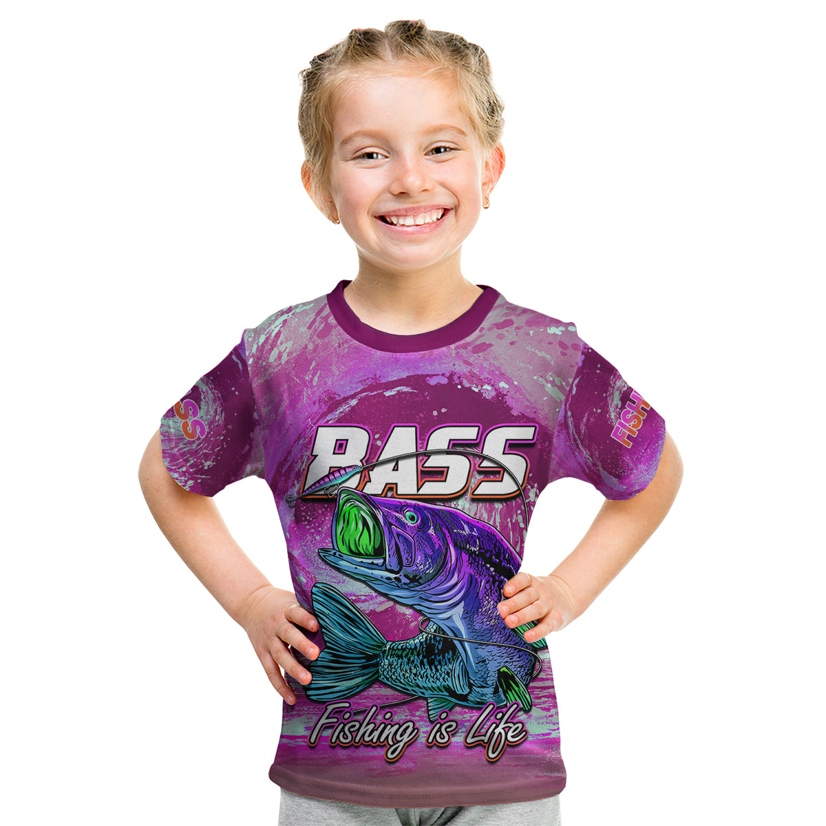 Bass Fishing is Life Hook Sport Largemouth Pink Kid T Shirt - Wonder Print Shop