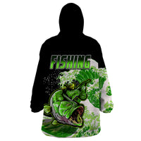 Largemouth Bass Fishing Green Wearable Blanket Hoodie - Wonder Print Shop