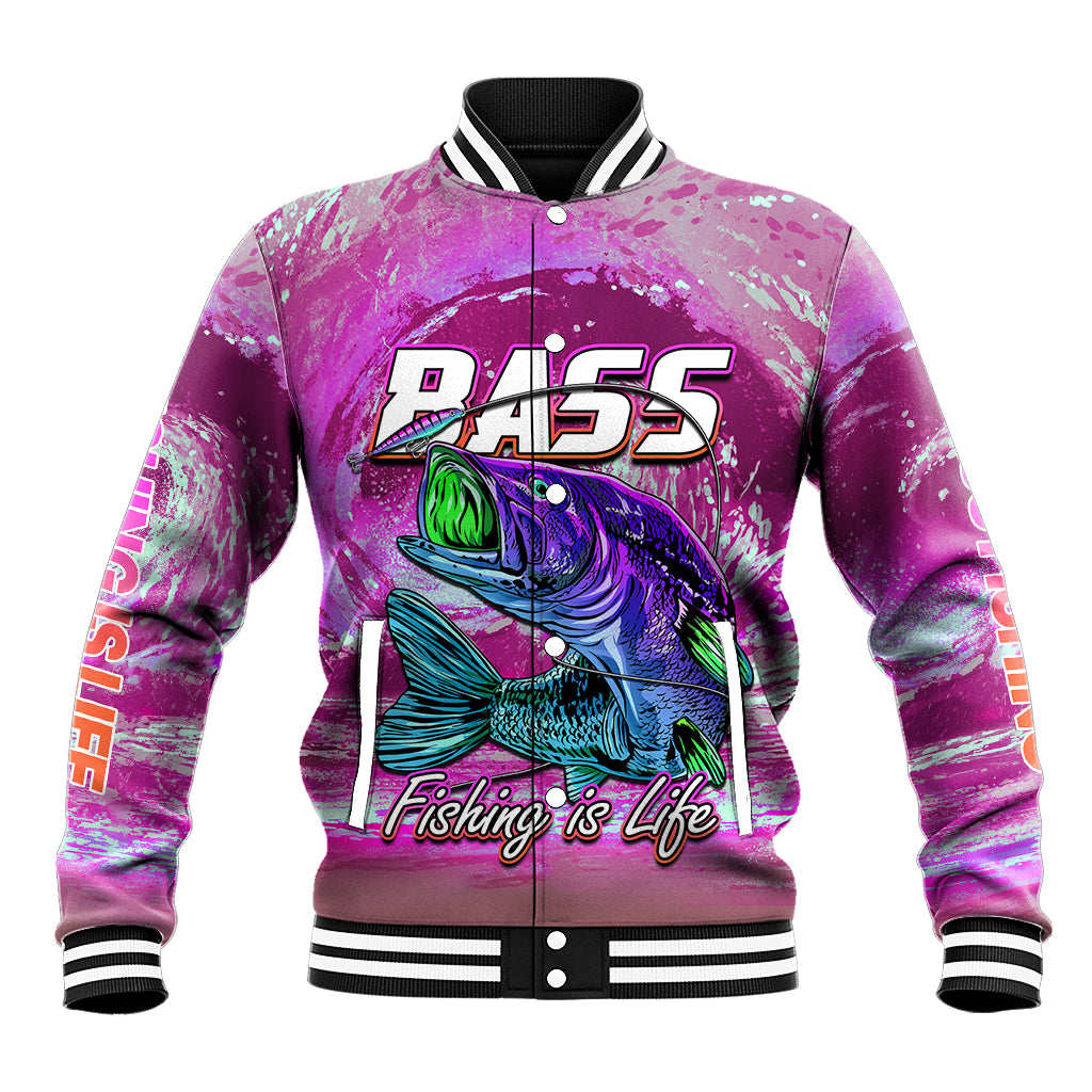 Bass Fishing is Life Hook Sport Largemouth Pink Baseball Jacket LT9 - Wonder Print Shop