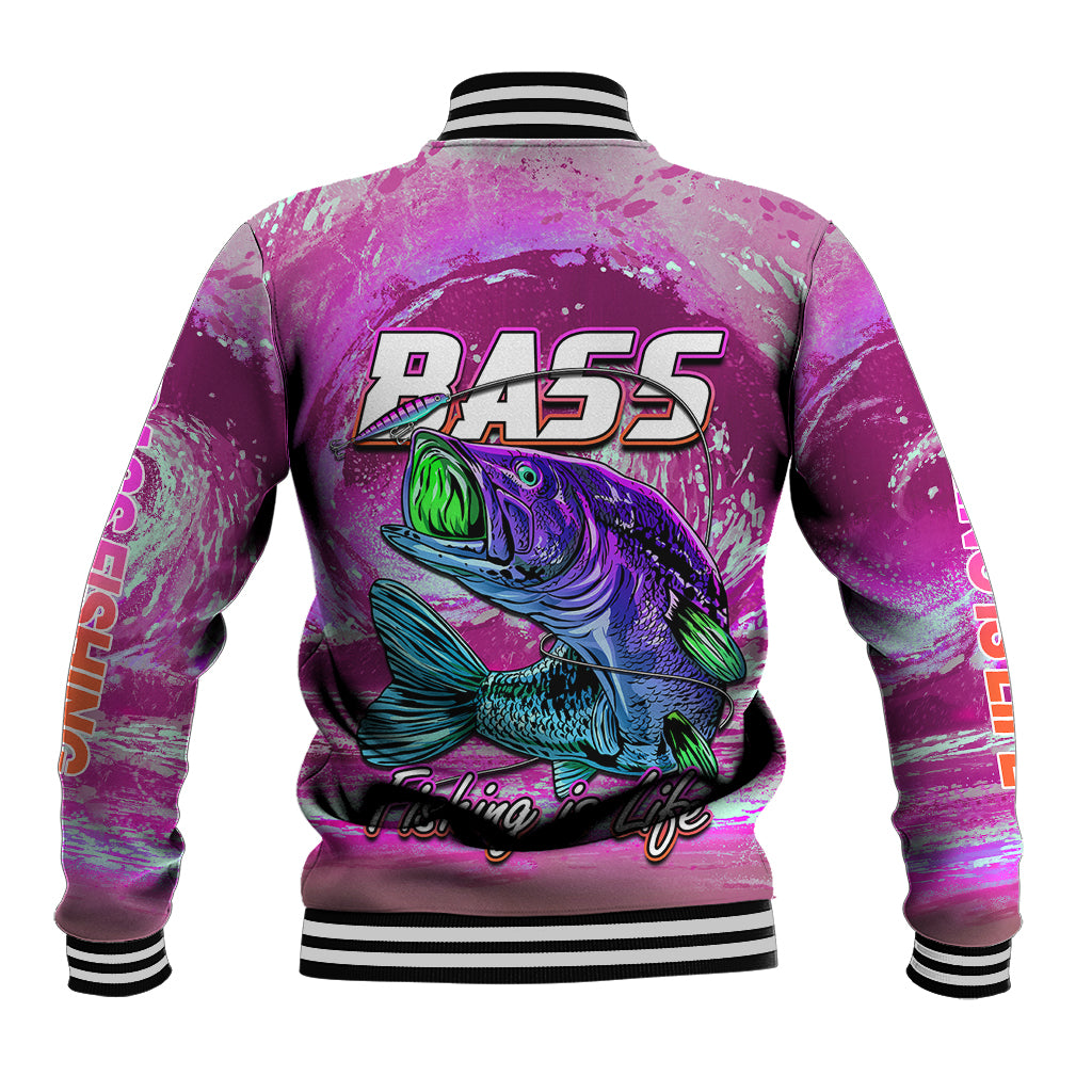 Bass Fishing is Life Hook Sport Largemouth Pink Baseball Jacket LT9 - Wonder Print Shop