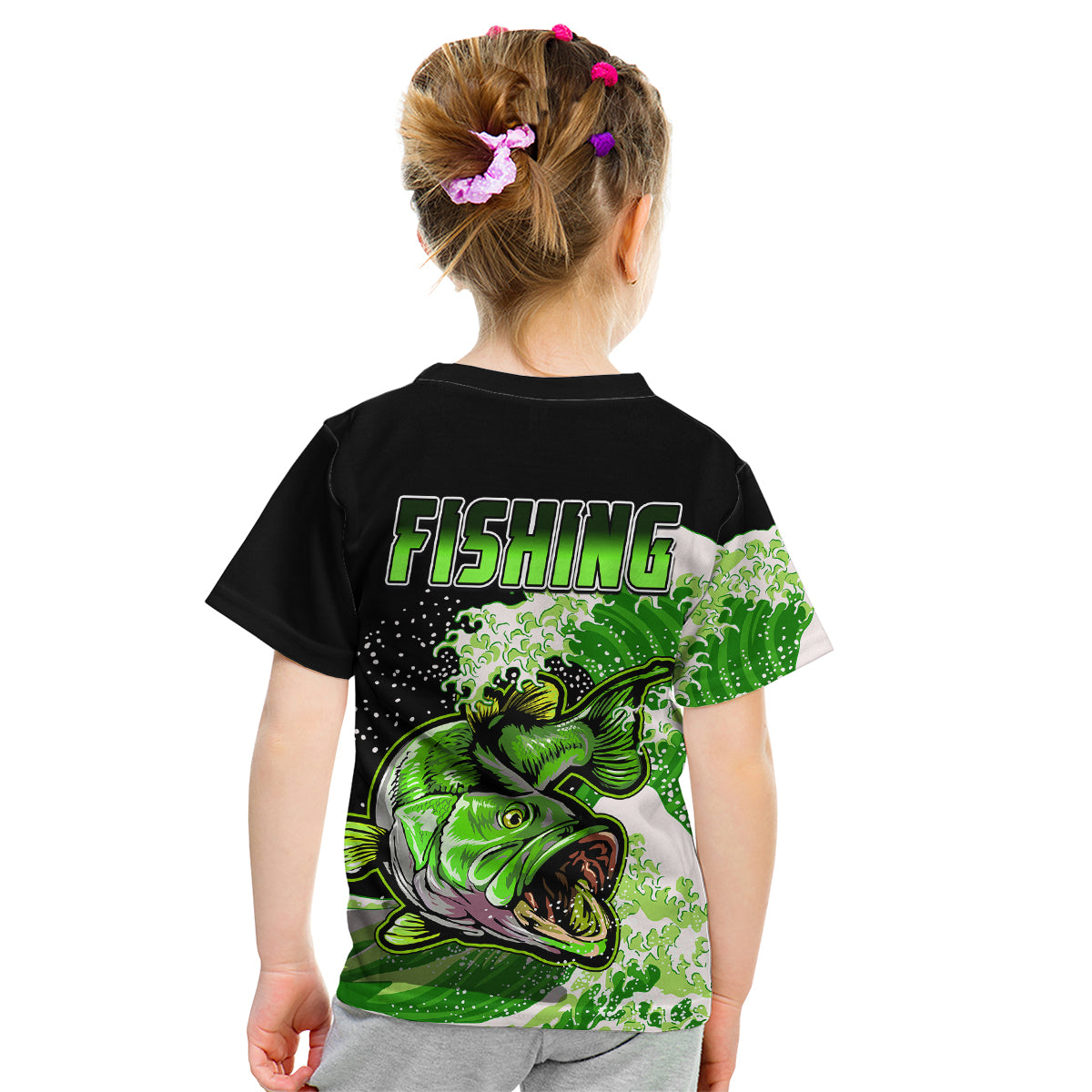 Largemouth Bass Fishing Green Kid T Shirt - Wonder Print Shop