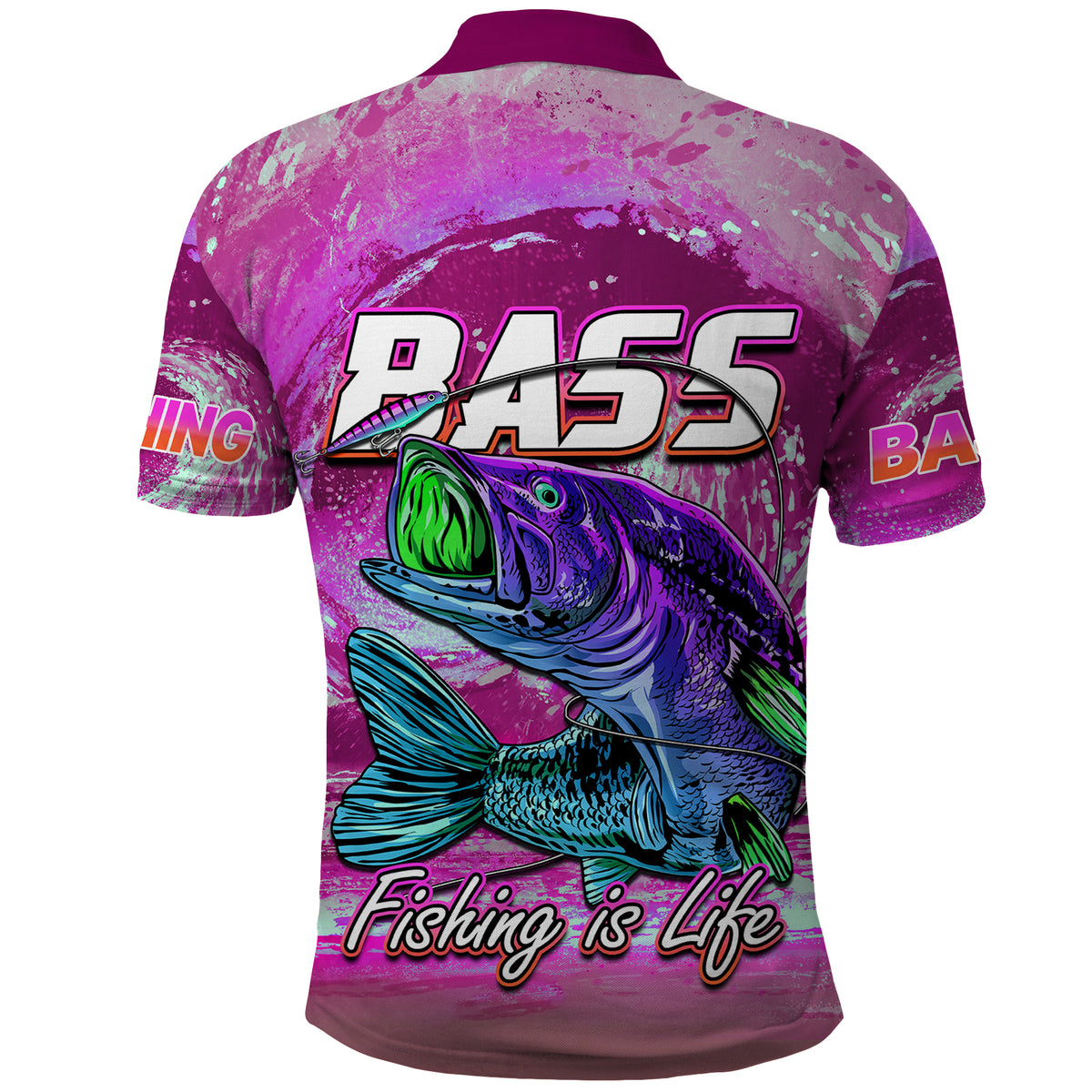 Bass Fishing Polo Shirt Fishing is Life Hook Sport Largemouth Pink - Wonder Print Shop