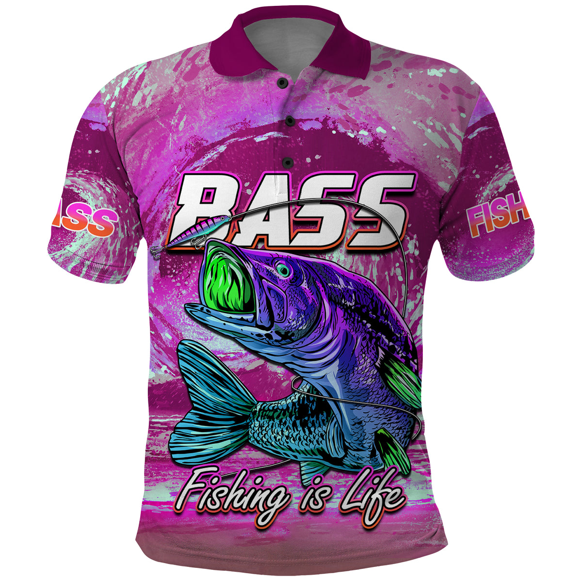 Bass Fishing Polo Shirt Fishing is Life Hook Sport Largemouth Pink - Wonder Print Shop