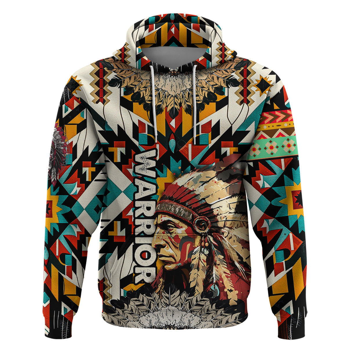 Native American Warrior Headdress with Skull Feather Hoodie - Wonder Print Shop