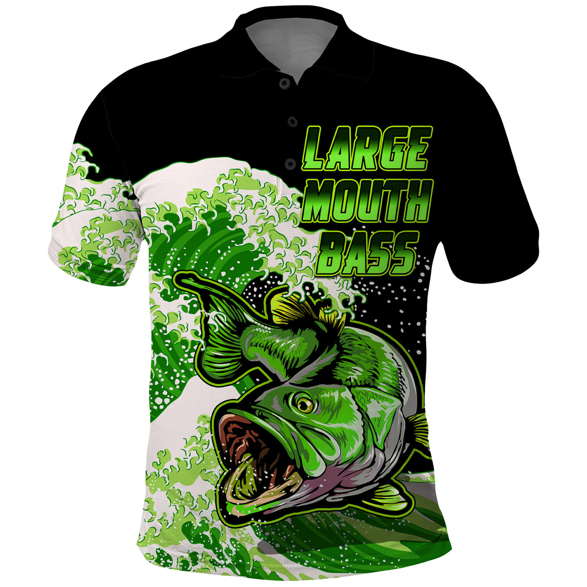 Largemouth Bass Fishing Polo Shirt Green - Wonder Print Shop