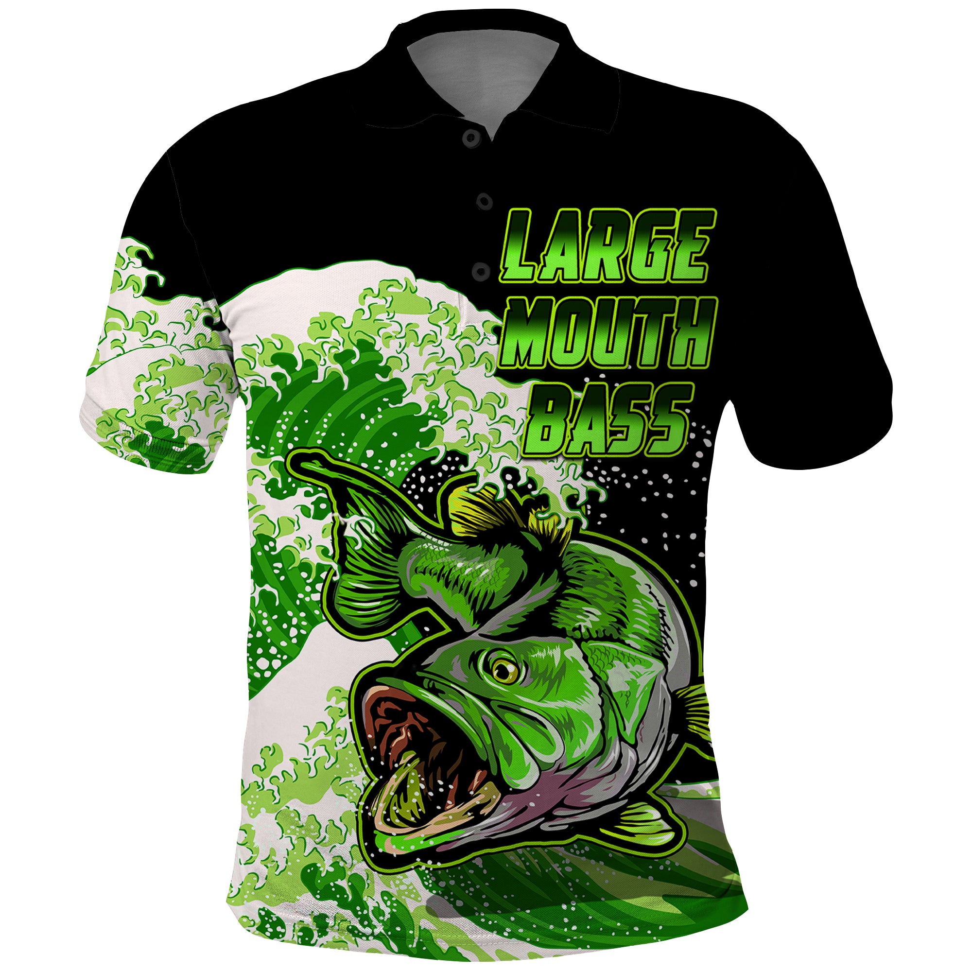 Largemouth Bass Fishing Polo Shirt Green - Wonder Print Shop