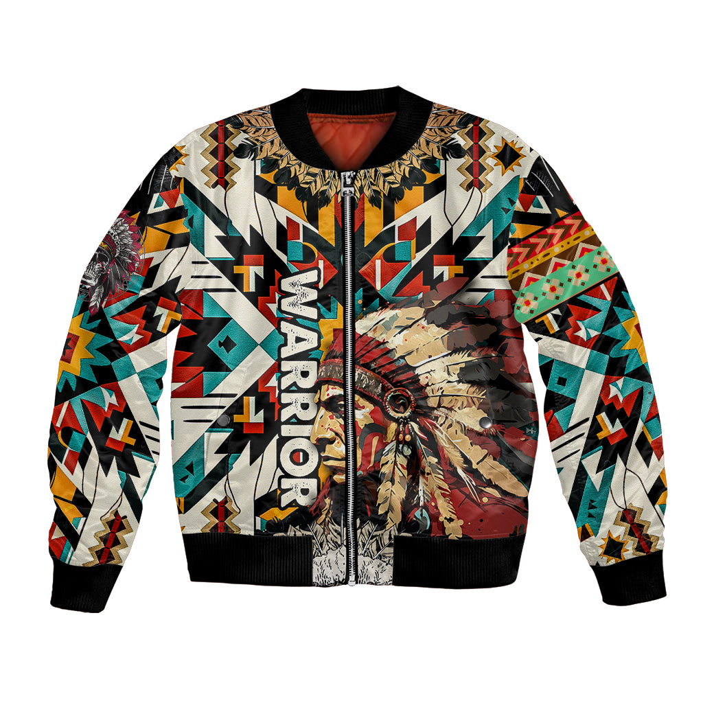 Native American Warrior Headdress with Skull Feather Bomber Jacket - Wonder Print Shop