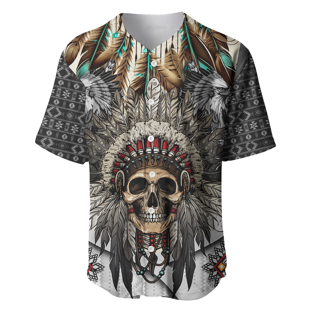 Native American Skull With Eagle Warriors Baseball Jersey - Wonder Print Shop